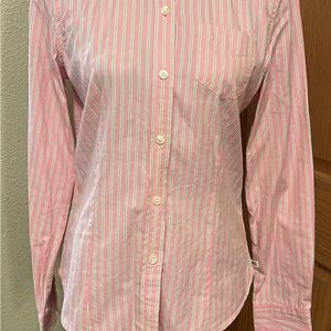 Pink and White Striped Button-Up Shirt